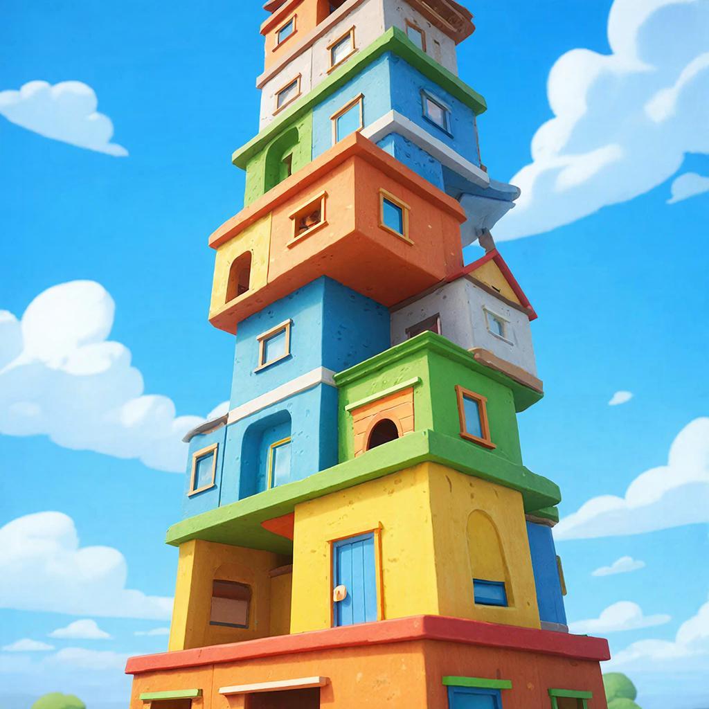 Tela mostrando bônus brilhando acima da torre em construção