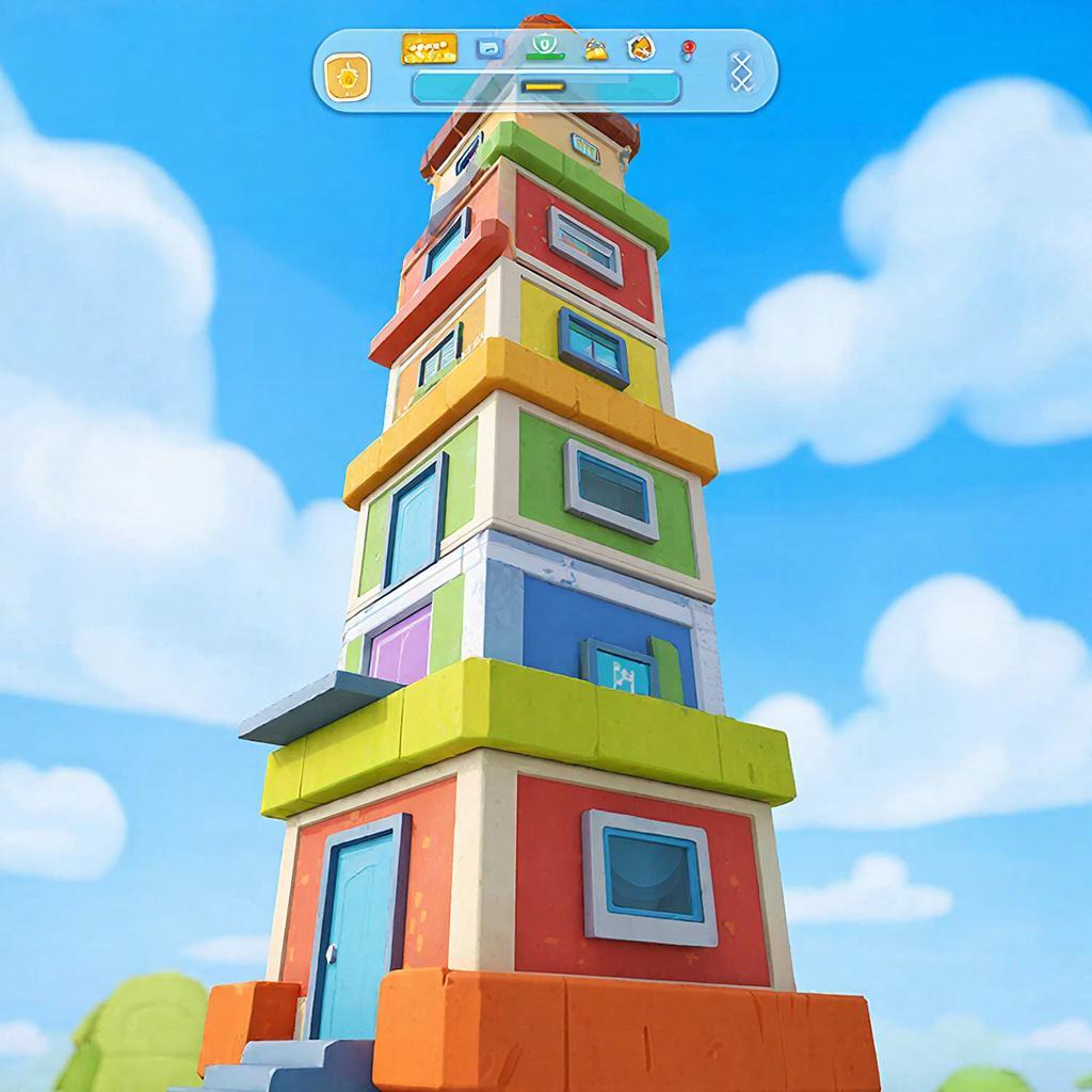 Torre alta com marcadores de altura em estilo de interface de jogo